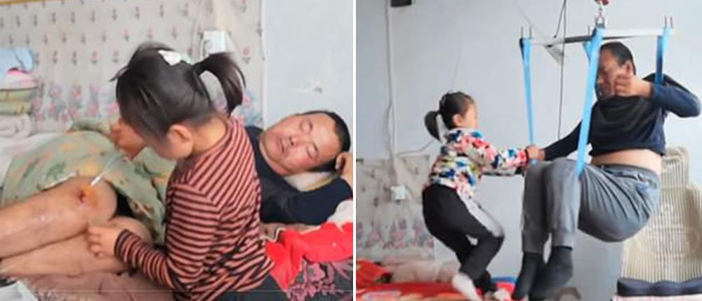 Ραγίζει καρδιές η ιστορία της 6χρονης που φροντίζει τον παράλυτο πατέρα της (εικόνες)