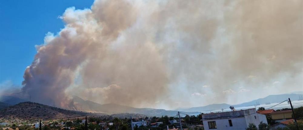 Φωτιά στη Νέα Πέραμο: Μήνυμα 112 για εκκένωση - Διακοπή κυκλοφορίας στην Εθνική Οδό (εικόνες)