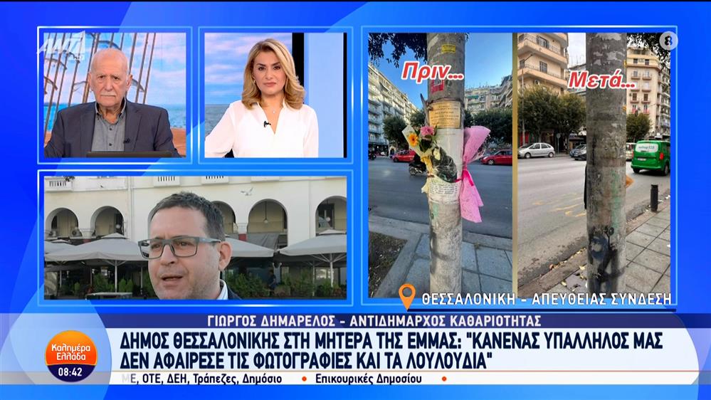 Δήμος Θεσσαλονίκης στη μητέρα της Έμμας: "Κανένας υπάλληλός μας δεν αφαίρεσε τις φωτογραφίες και τα λουλούδια" - Καλημέρα Ελλάδα - 18/11/2024