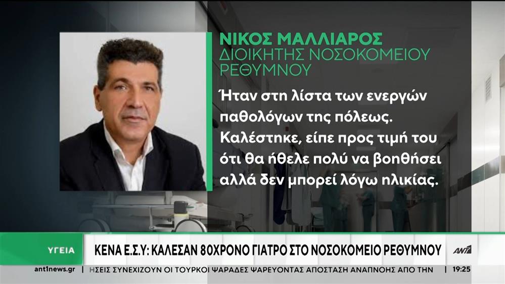 ΕΣΥ - Νοσοκομείο Ρεθύμνου: 80χρονος γιατρός κλήθηκε για εφημερία