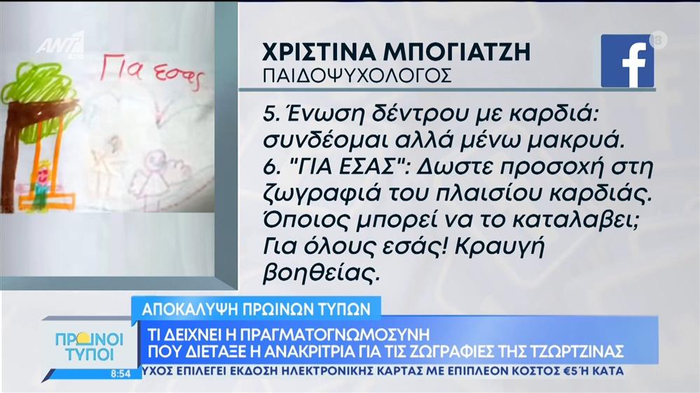 Τι δείχνει η πραγματογνωμοσύνη που διέταξε η ανακρίτρια για τις ζωγραφιές της Τζωρτζίνας - Πρωινοί Τύποι 30/04/2022

