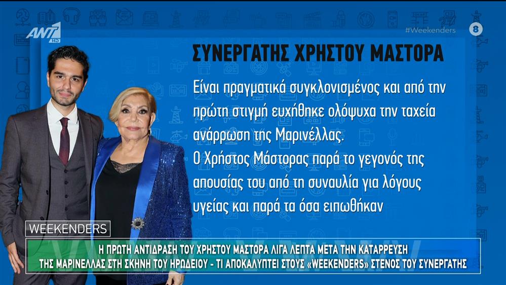 Η πρώτη αντίδραση του Χρ. Μάστορα λίγα λεπτά μετά την κατάρρευση της Μαρινέλλας στο Ηρώδειο - Weekenders - 28/09/2024