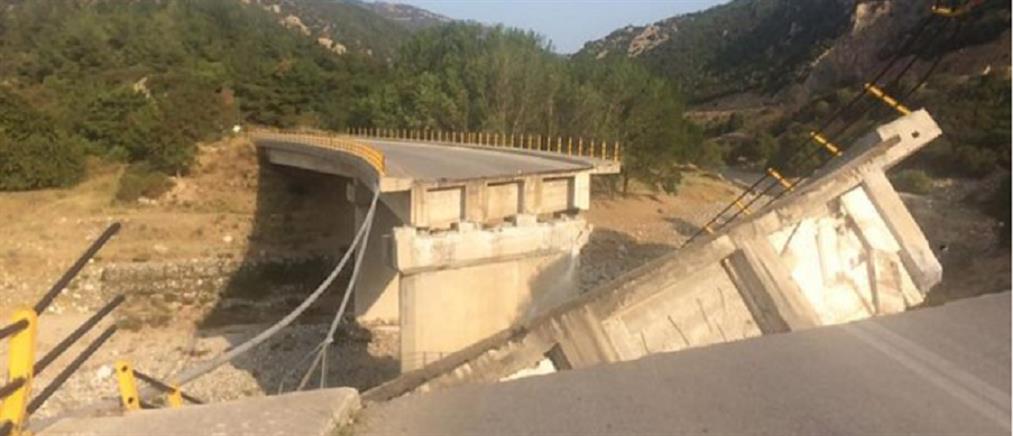 Κατέρρευσε η γέφυρα του ποταμού Κομψάτου στην Ξάνθη (φωτό)