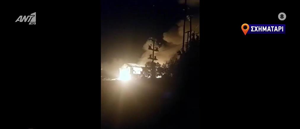 Φωτιά σε εργοστάσιο στο Σχηματάρι: Ολονύχτια μάχη των πυροσβεστών με τις φλόγες