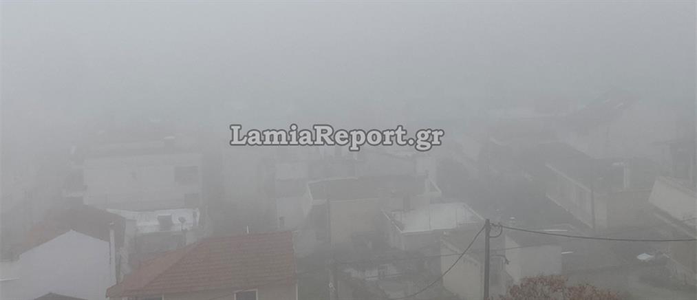 Λαμία: Πυκνή ομίχλη σκέπασε την πόλη