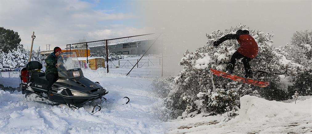 “Μήδεια”: Snowmobile στον Διόνυσο - Snowboard στου Φιλοπάππου (εικόνες)