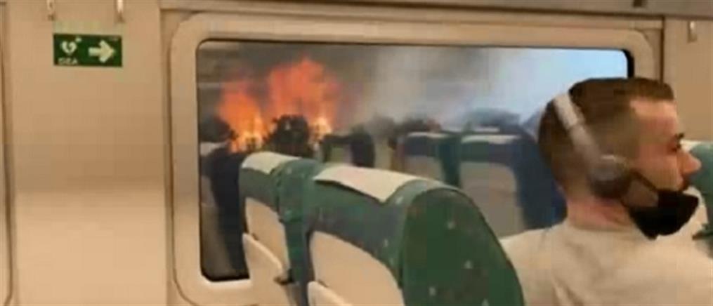 Φωτιές στην Ισπανία: τρένο περνά μέσα από τις φλόγες (βίντεο)