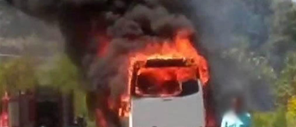 Λαμία: Φωτιά σε λεωφορείο με πρόσκοπους (βίντεο)