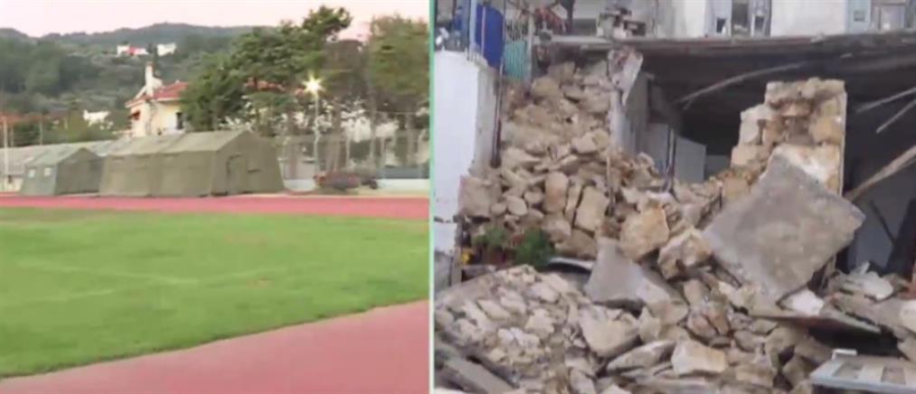 Σεισμός στη Σάμο: Σκηνές στήθηκαν σε γήπεδο για τους πληγέντες
