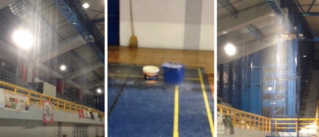 Πύργος: νεροποντή μέσα σε κλειστό γυμναστήριο στη διάρκεια αγώνα μπάσκετ (βίντεο)