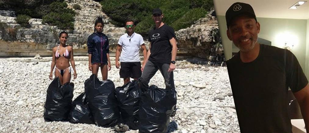 Ο Γουίλ Σμιθ και η οικογένεια του καθαρίζουν παραλίες στους Αντίπαξους (φωτο)