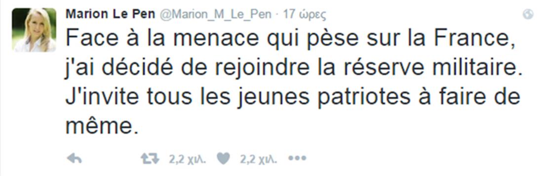 Marion Le Pen - Μαριόν Λεπέν - tweet - twitter