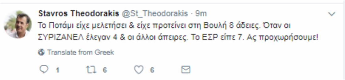 Tweet - Θεοδωράκης - τηλεοπτικές άδειες