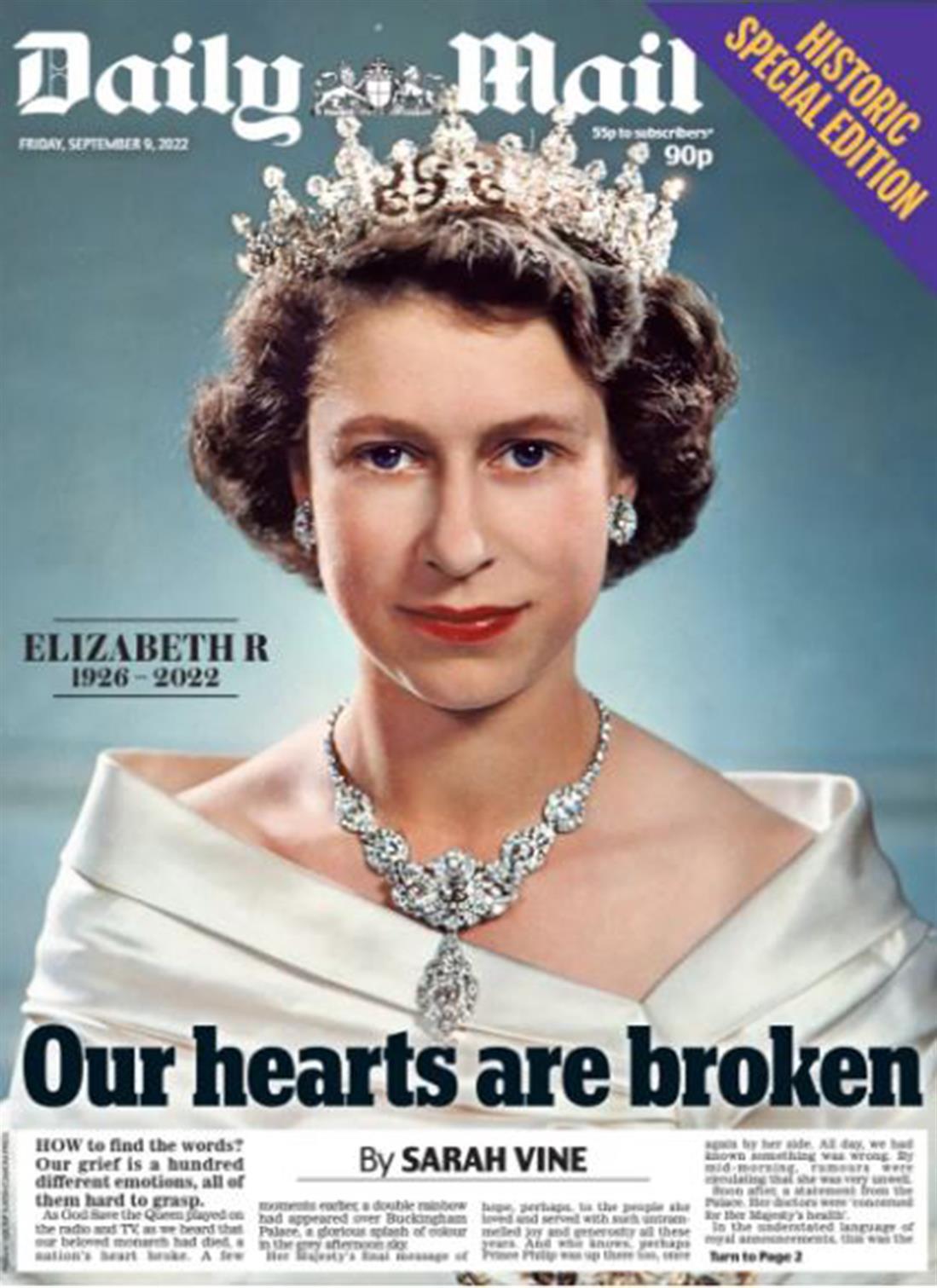Βασίλισσα Ελισάβετ - πρωτοσέλιδα - Τύπος - Βρετανία
