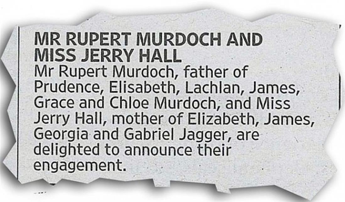 Rupert Murdoch - Jerry Hall - αρραβώνας - ανακοίνωση