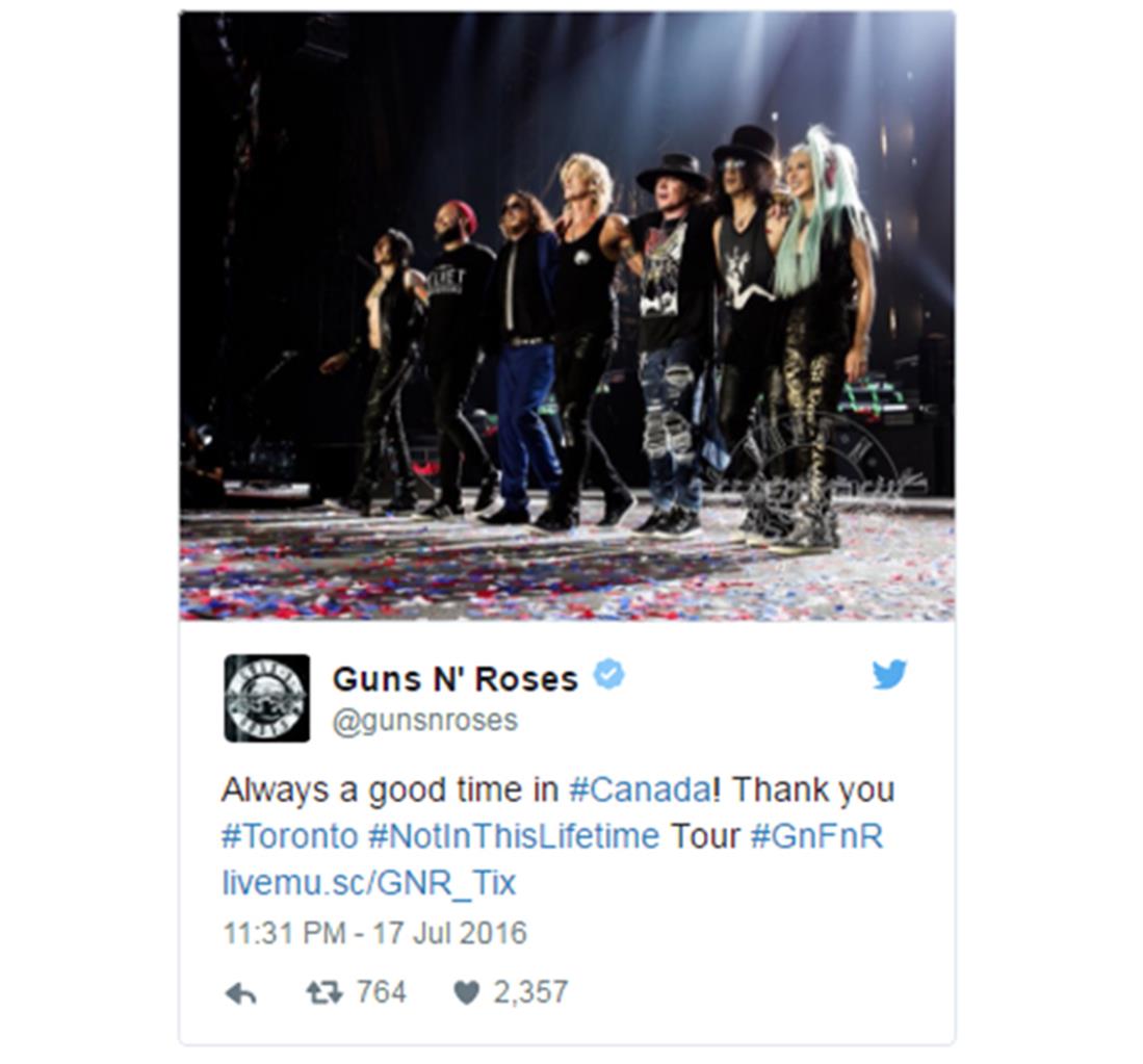 Guns n Roses - tweet - Καναδάς