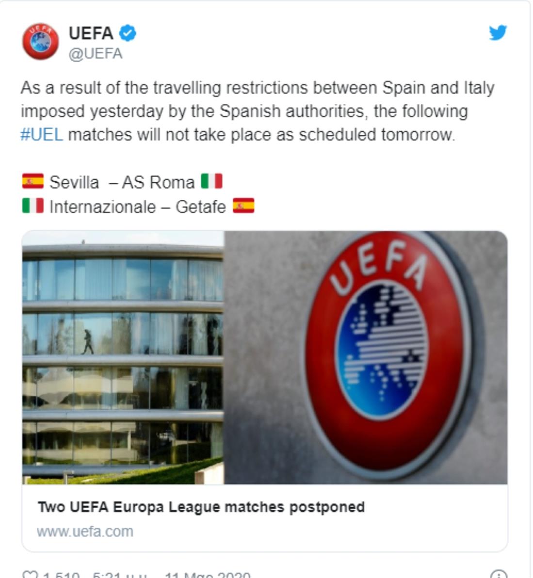 UEFA - Κορονοϊός