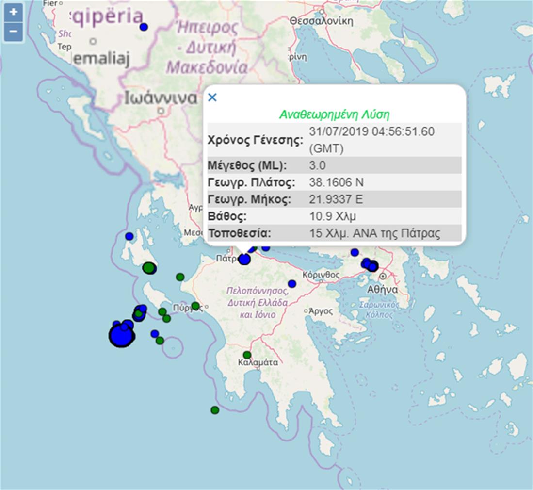 σεισμός - Πάτρα - 3 ρίχτερ - χάρτης