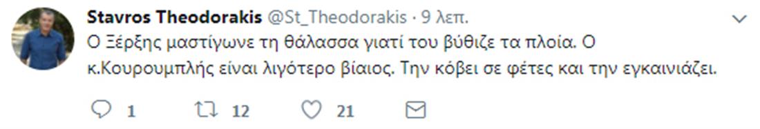 Στ. Θεοδωράκης - tweet - Κουρουμπλής - εγκαίνια - θάλασσα