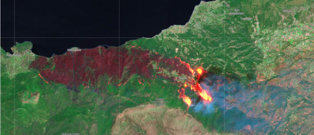 Φωτιά στα Γεράνεια Όρη: η εικόνα από τον ευρωπαϊκό δορυφόρο Sentinel-2