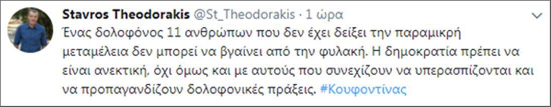 Στ. Θεοδωράκης - tweet - Κουφοντίνας