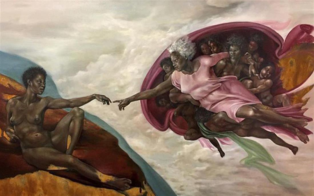Χαρμόνια Ροζάλες - Harmonia Rosales - θεός - μαύρη γυναίκα - Μιχαήλ Αγγέλου - Η δημιουργία του Αδάμ