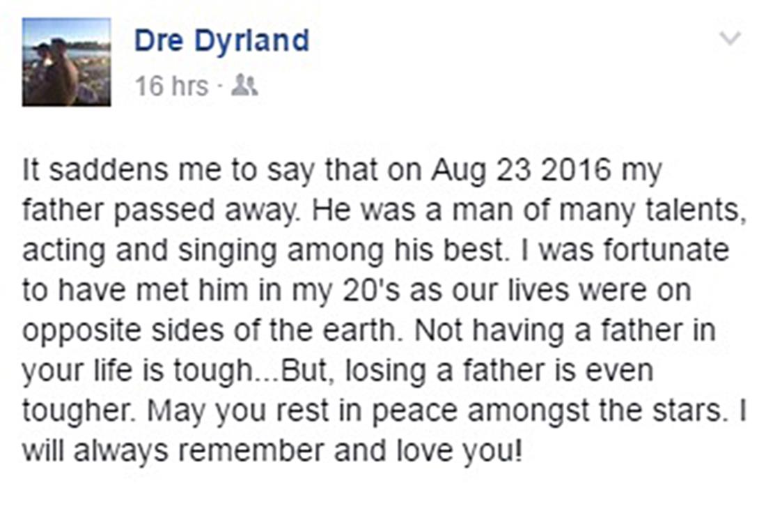 Ανδρέας Μπάρκουλης - γιος - αποχαιρετισμός - facebook - Dre Dyrland