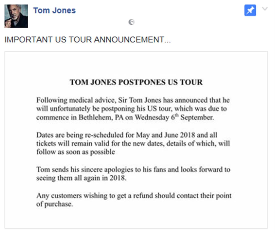 Τομ Τζόουνς - ανακοίνωση