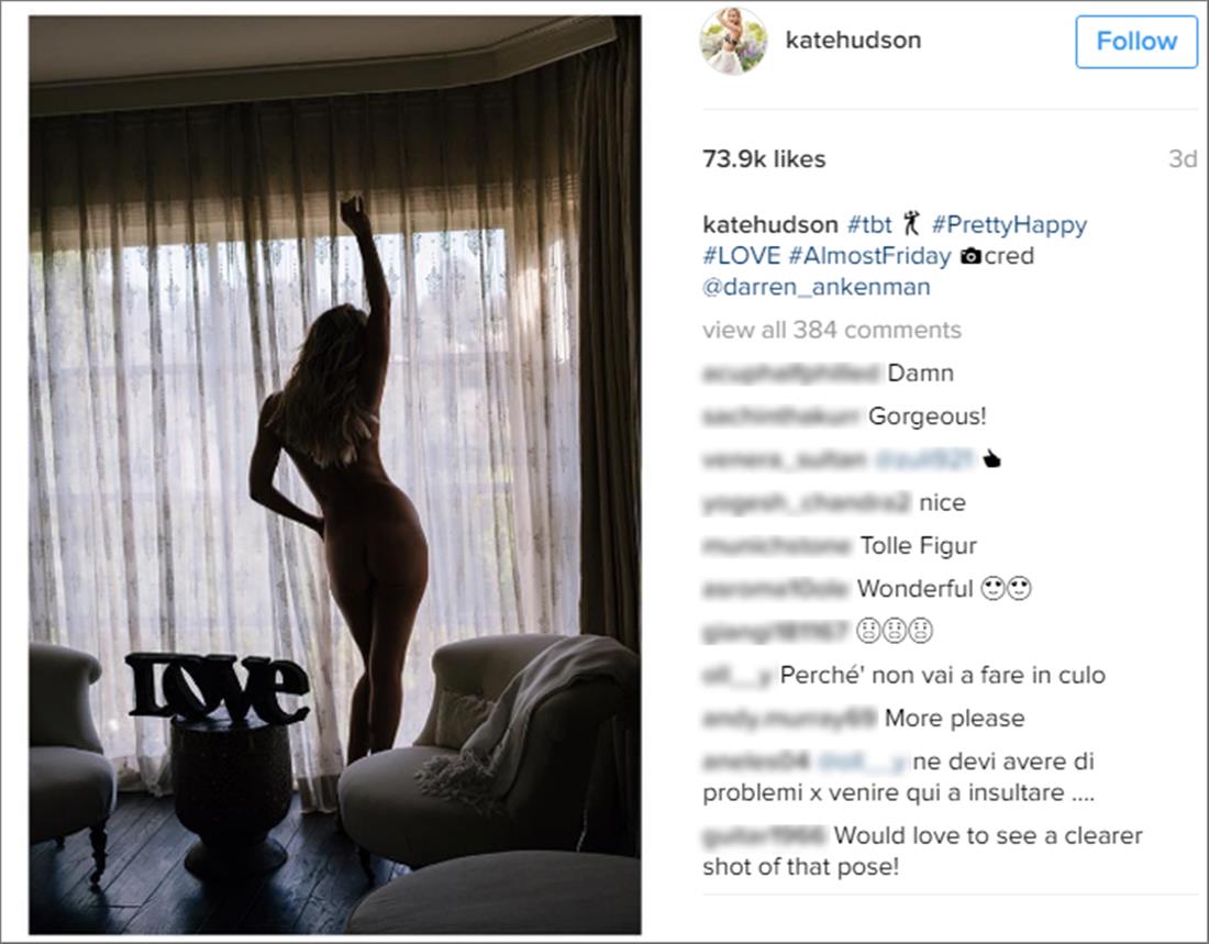 Kate Hudson - γυμνή - instagram
