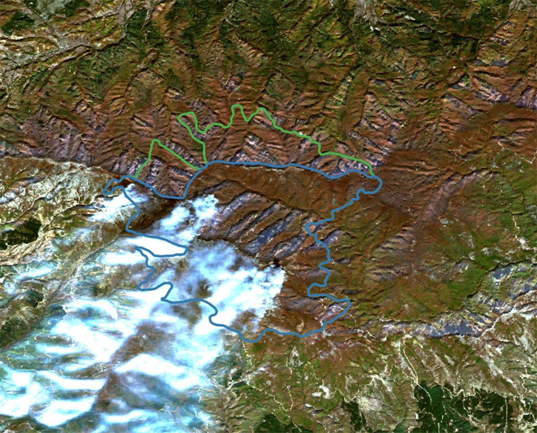 Θεσσαλονίκη - δορυφορική εικόνα - καμένη έκταση - Παπίκιο Όρος