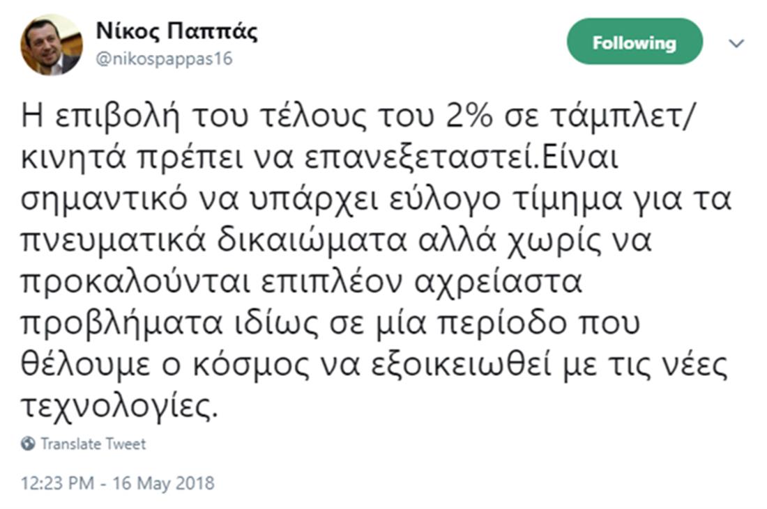 Νίκος Παππάς - tweet