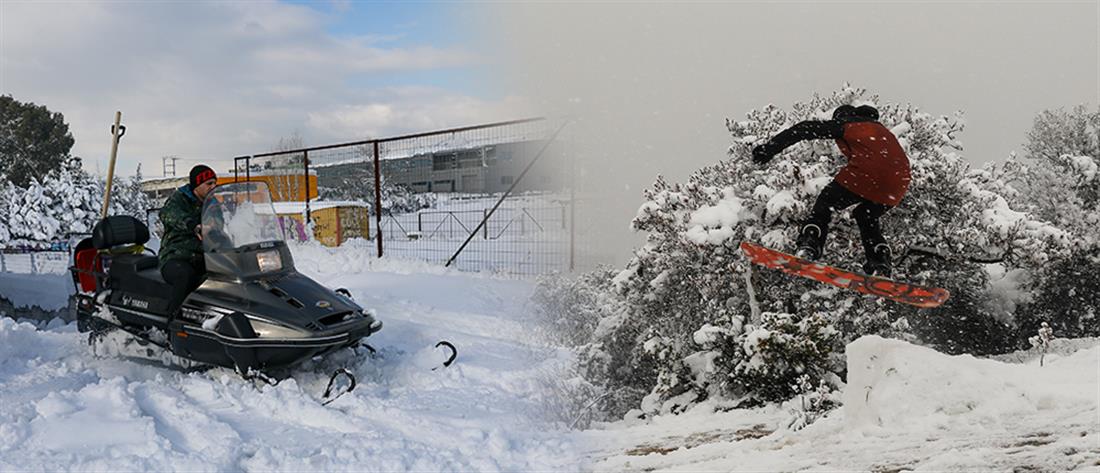 “Μήδεια”: Snowmobile στον Διόνυσο και snowboard στου Φιλοπάππου (εικόνες)
