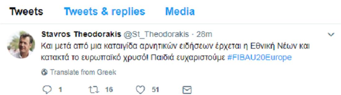 Θεοδωράκης - Twitter - εθνική Νέων