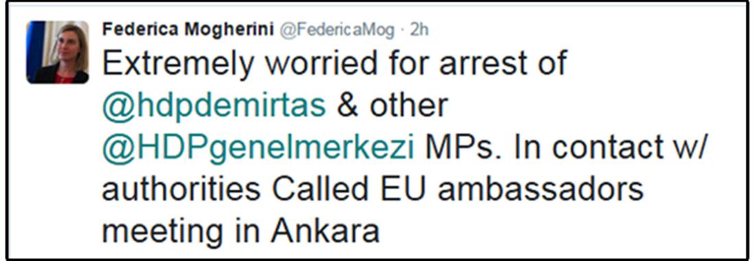 tweet - Federica Mogherini - συλλήψεις στην Τουρκία