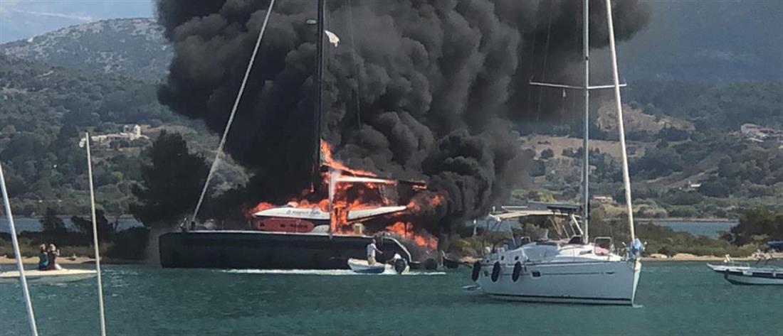Λευκάδα: φωτιά σε σκάφος (εικόνες)
