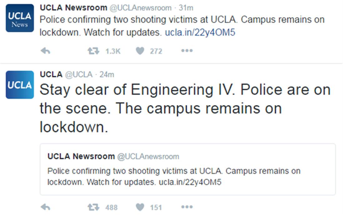 UCLA - ΗΠΑ - tweet - twitter - πυροβολισμοί
