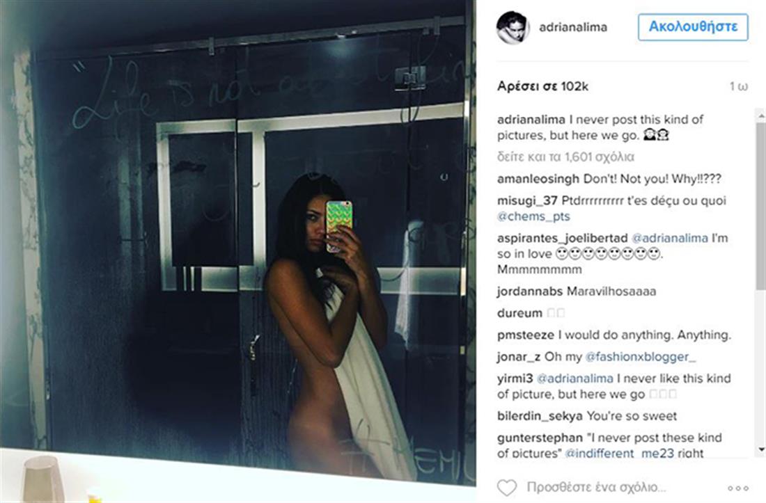Adriana Lima - instagram - γυμνή