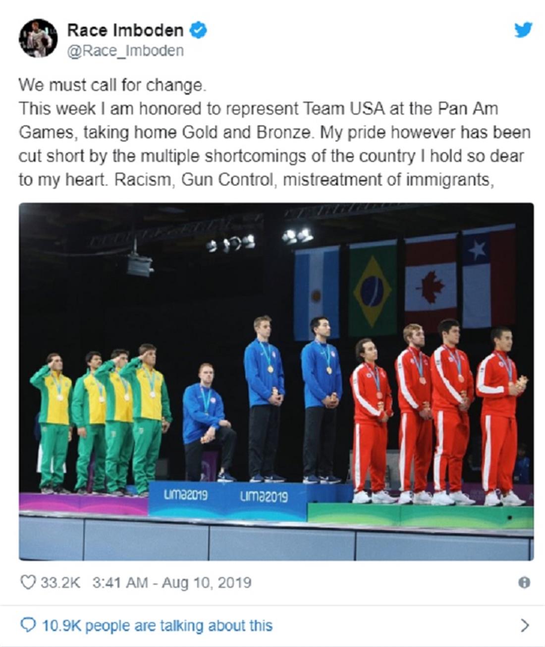 Aμερικανός αθλητής - μετάλλιο - εθνικός ύμνος - γονατιστός