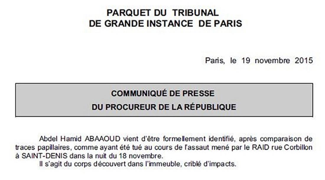 Εισαγγελέας - Παρίσι - εγκέφαλος - νεκρός - ανακοίνωση - επιθέσεις - Αμπααούντ - ISIS - τζιχαντιστής - Ισλαμικό Κράτος
