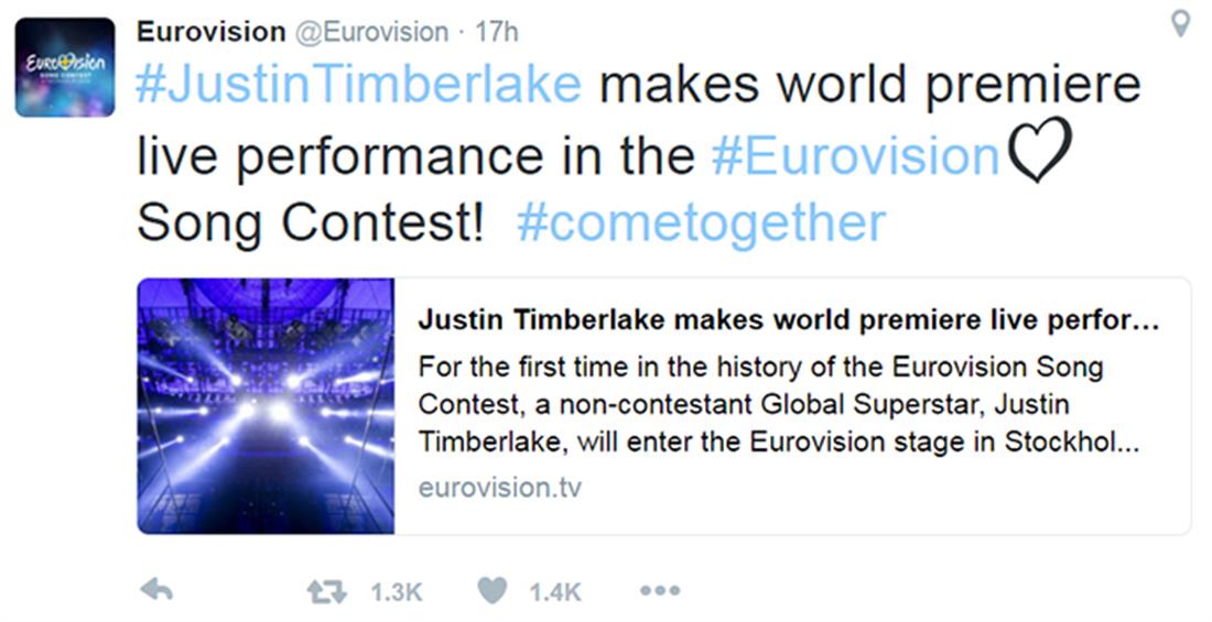 Justin Timberlake - Eurovision - εμφάνιση - twitter - ανάρτηση