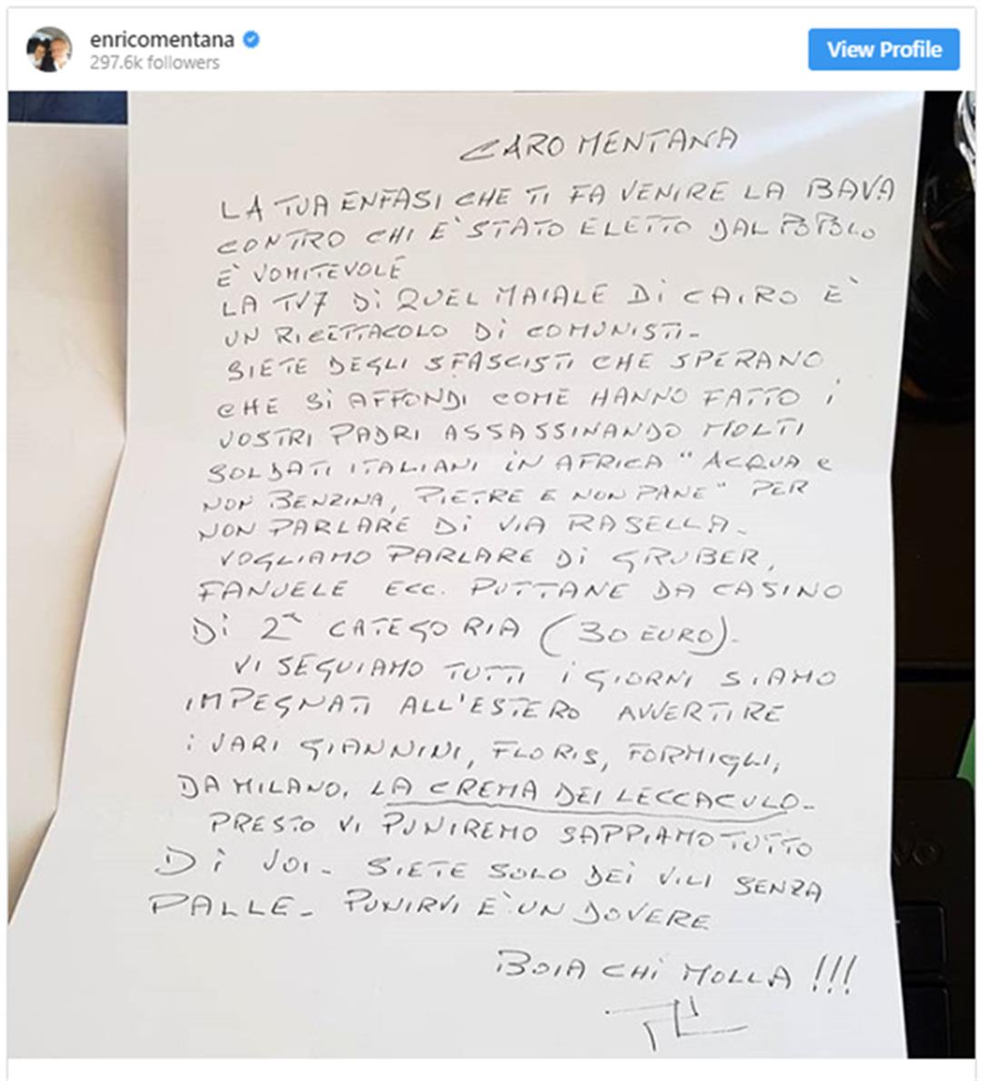 Ενρίκο Μεντάνα - Ιταλός δημοσιογράφος - απειλητκή επιστολή - σβάστικα