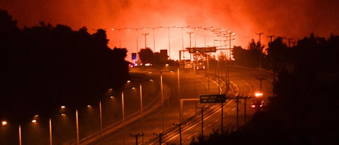 Φωτιά στην Αττική - Μαλακάσα: πέρασε την Εθνική το πύρινο μέτωπο