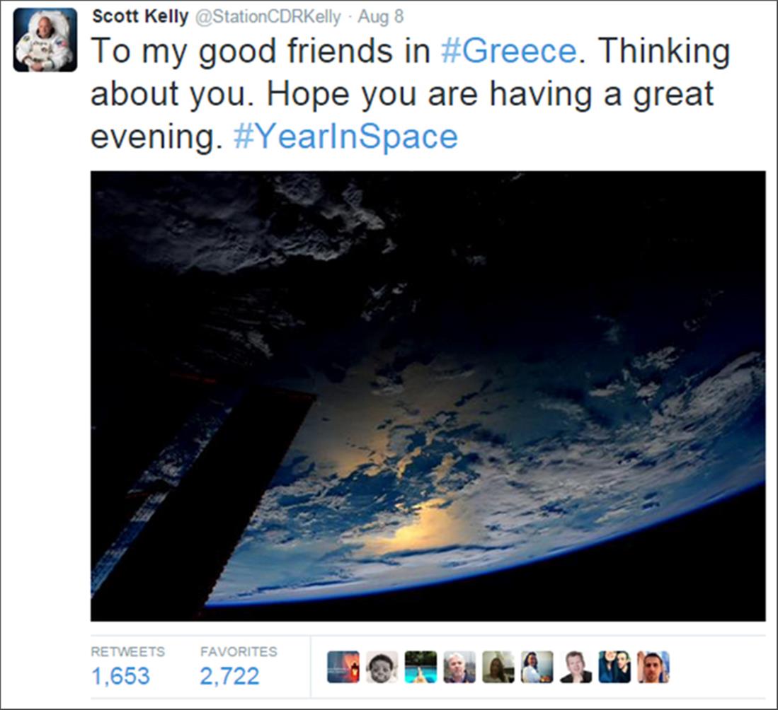 Scott Kelly - tweet - Ελλάδα - διάστημα