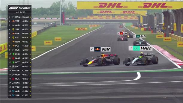 Η προσπέραση του Verstappen στον Hamilton στον 9ο γύρο του Sprint