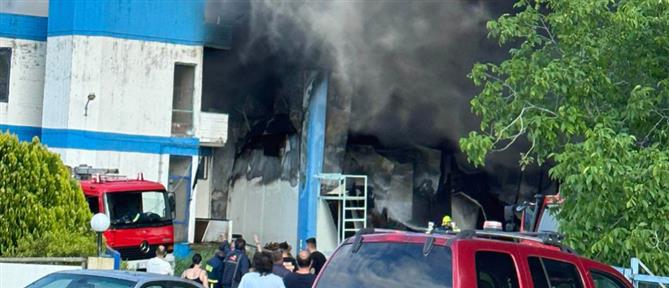 Λάρισα: Φωτιά σε εργοστάσιο με μοκέτες (εικόνες)